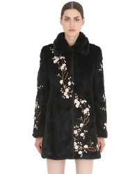 Floral Embroidered Faux Fur Coat