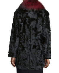 Diane von Furstenberg Gautam Fur Coat Wfox Fur Collar Blackred