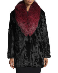 Diane von Furstenberg Gautam Fur Coat Wfox Fur Collar Blackred