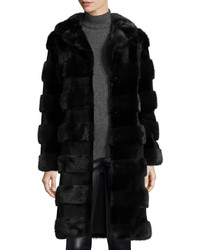 Oscar de la Renta Horizontal Stripe Mink Fur Stroller Coat Navyblack