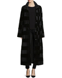 GORSKI Horizontal Striped Mink Fur Long Coat Black