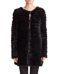 Adrienne Landau Knit Rabbit Fur Coat