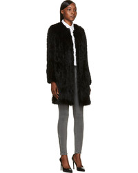 Yves Salomon Meteo By Black Knit Rabbit Fur Coat