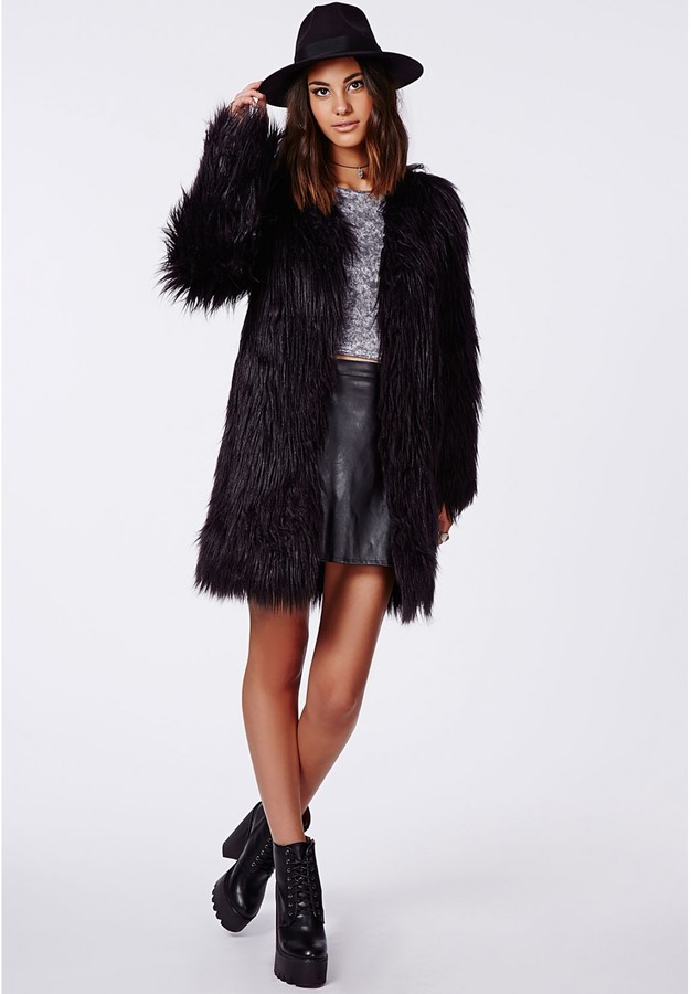Black shaggy fur coat