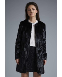 W Black Faux Fur Collarless Coat
