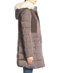 7 For All Mankind Mixed Media Coat With Removable Faux Fur Trim Hood