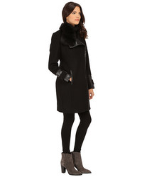 Via Spiga Asymmetrical Coat W Pu Detail And Faux Fur Collar