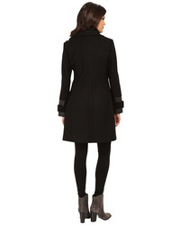 Via Spiga Asymmetrical Coat W Pu Detail And Faux Fur Collar