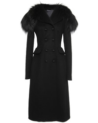 Dolce & Gabbana Black Cashmere Coat With Fox Collar