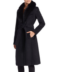 Ellen Tracy Blue Fox Fur Trimmed Coat