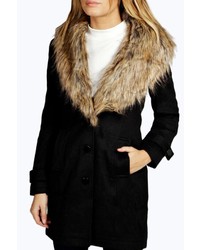 Boohoo Tia Shawl Faux Fur Collar Wool Look Coat