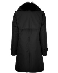 Yves Salomon Cotton Trench Coat With Fur Collar In Black