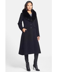 George Simonton Couture Wool Blend Coat With Genuine Fox Fur Collar