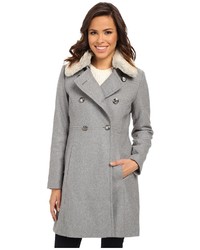 Jessica Simpson Double Breasted Twill Coat With Removeable Faux Fur Collar