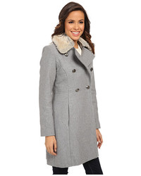 Jessica Simpson Double Breasted Twill Coat With Removeable Faux Fur Collar
