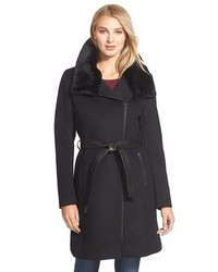 Soia & Kyo Elma Belted Wool Blend Coat With Removable Faux Fur Trim