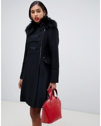 Morgan Embroidered Double Breasted Coat With Faux Detail In Black