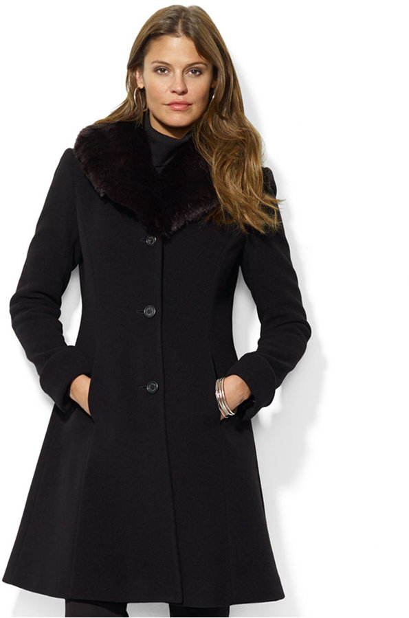 Lauren Ralph Lauren Faux Fur Collar A Line Coat, $395 | Macy's 