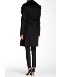 Diane von Furstenberg Faux Fur Collar Belted Wool Blend Coat
