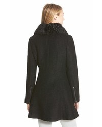 GUESS Faux Fur Collar Double Breasted Boucl Coat