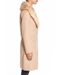 Eliza J Faux Fur Collar Long Wool Blend Coat