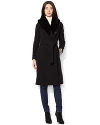 Lauren Ralph Lauren Faux Fur Collar Long Wool Blend Wrap Coat