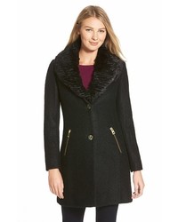 GUESS Faux Fur Collar Single Breasted Boucl Coat