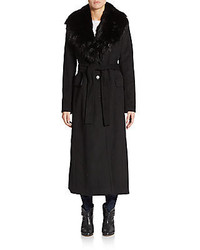 Calvin Klein Faux Fur Collar Wool Blend Maxi Coat