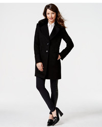 DKNY Faux Fur Collar Wool Blend Walker Coat