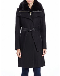 French Connection Faux Fur Collared Convertible Coat