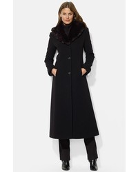 Lauren Ralph Lauren Faux Fur Shawl Collar Long Wool Blend Coat