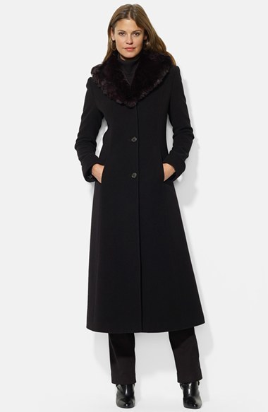 Lauren Ralph Lauren Faux Fur Shawl Collar Long Wool Blend Coat, $420 |  Nordstrom | Lookastic