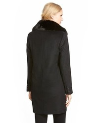 DKNY Faux Fur Trim Wool Blend Reefer Coat