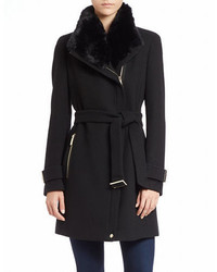 Calvin Klein Faux Fur Trimmed Asymmetrical Zip Coat