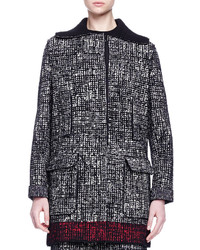 Lanvin Faux Fur Trimmed Contrast Bordered Tweed Coat