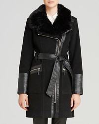 Via Spiga Faux Leather And Faux Fur Collar Coat