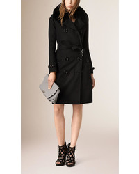 Burberry Fur Trimmed Down Filled Cotton Gabardine Trench Coat