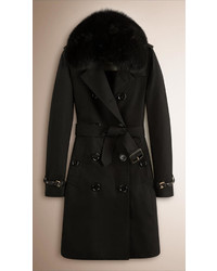 Burberry Fur Trimmed Down Filled Cotton Gabardine Trench Coat