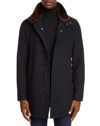Herno Genuine Beaver Fur Collar Wool Blend Coat