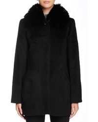 Sofia Cashmere Genuine Dyed Fox Fur Trimmed Club Collar Coat