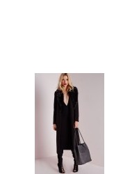 Missguided Longline Faux Wool Coat With Faux Fur Collar Black