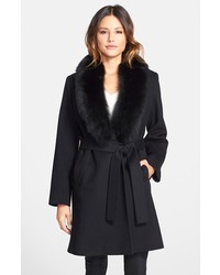 Fleurette Loro Piana Wool Wrap Coat With Genuine Fox Fur Collar