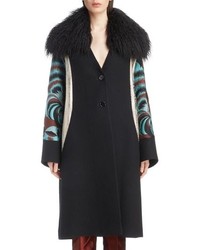 Dries Van Noten Mixed Print Coat With Removable Faux Fur Collar