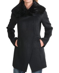 Dawn Levy Modelcurrentbrandname Celine Wool Cashmere Coat Oversized Shearling Collar