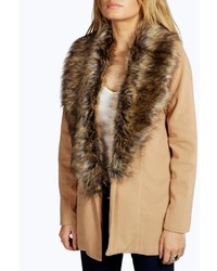 Boohoo Nicole Faux Fur Collar Wool Look Coat