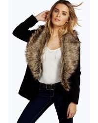 Boohoo Nicole Faux Fur Collar Wool Look Coat