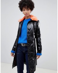 Pepe Jeans Patent Jacket With Faux Fur Collar