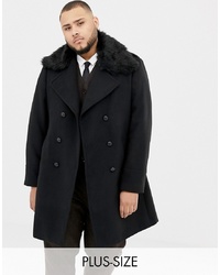 Gianni Feraud Plus Premium Removable Faux Fur Collar Cashmere Blend Military Coat