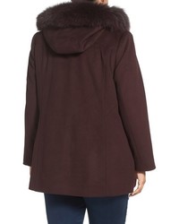 Sachi Plus Size Wool Blend Coat With Genuine Fox Fur Trim