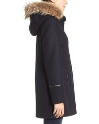 Trina Turk Riley Wool Blend Coat With Genuine Fur Trim Hood